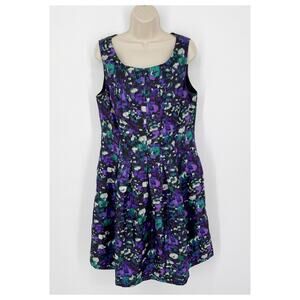 Jessica Howard VINTAGE Dress Womens Sz 14 Purple Green Floral Lined Sleeveless